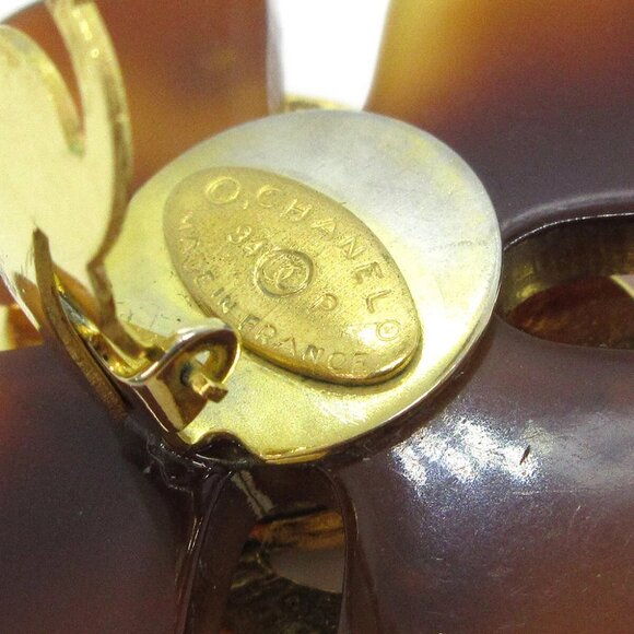 Chanel Acrylic Earrings Clip-On Brown 94P 20628 - Picture 3 of 4